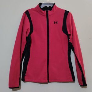 Under Armour Womens Red Black Fleece Zip Up Jacket Size Medium